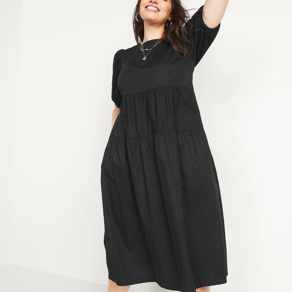 NWT Old Navy Puff-Sleeve All-Day Midi Swing Dress for Women